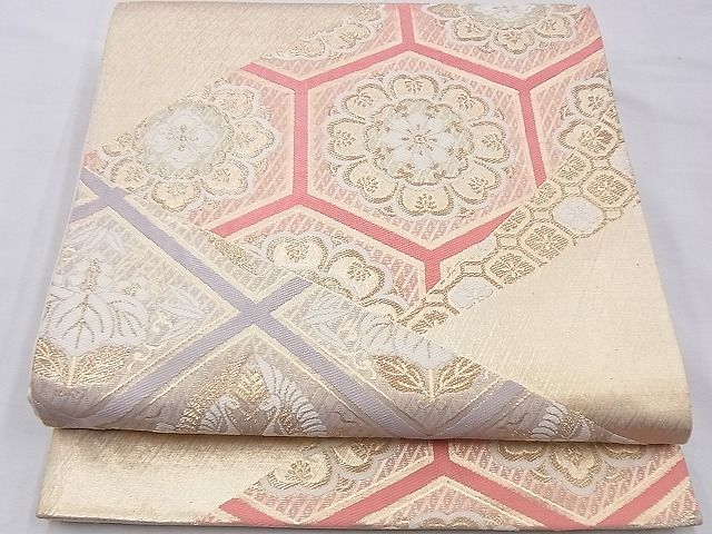 平和屋着物◎六通柄袋帯 唐織 さがび錦 裂取鶴桐華文 金糸 逸品 BAAH4613th