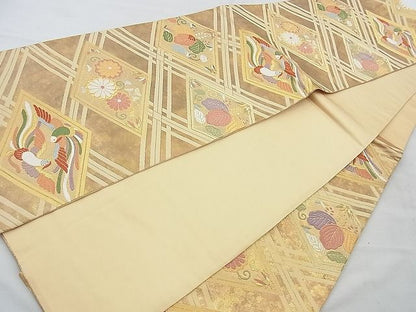 平和屋着物◎六通柄袋帯 唐織 向い鳳凰花唐草文 金銀糸 逸品 BAAH4635th