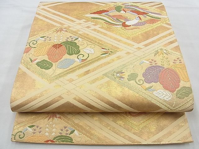 平和屋着物◎六通柄袋帯 唐織 向い鳳凰花唐草文 金銀糸 逸品 BAAH4635th