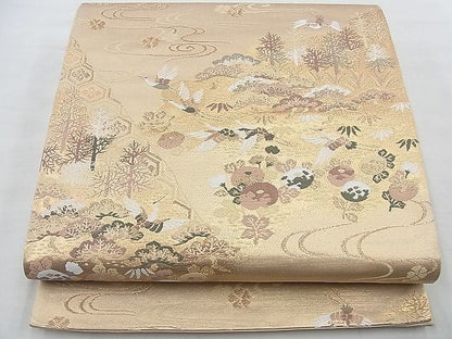 平和屋着物◎六通柄袋帯 唐織 飛鶴流水草花文 金糸 逸品 BAAH4623th
