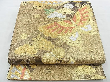 平和屋着物◎六通柄袋帯 舞蝶草花文 金銀糸 逸品 BAAH4621th