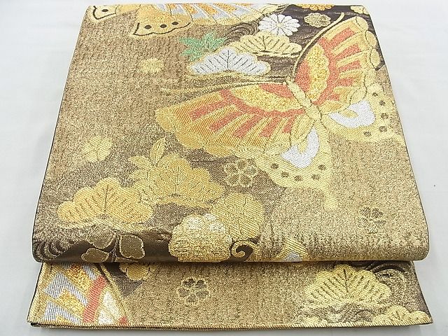 平和屋着物◎六通柄袋帯 舞蝶草花文 金銀糸 逸品 BAAH4621th
