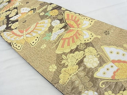 平和屋着物◎六通柄袋帯 舞蝶草花文 金銀糸 逸品 BAAH4621th