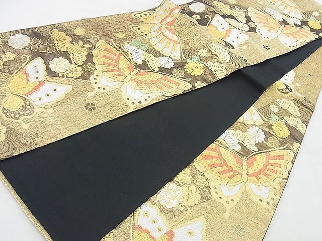 平和屋着物◎六通柄袋帯 舞蝶草花文 金銀糸 逸品 BAAH4621th