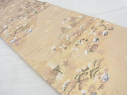 平和屋着物◎六通柄袋帯 唐織 飛鶴流水草花文 金糸 逸品 BAAH4623th