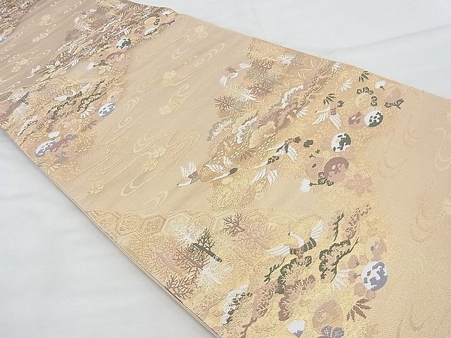平和屋着物◎六通柄袋帯 唐織 飛鶴流水草花文 金糸 逸品 BAAH4623th