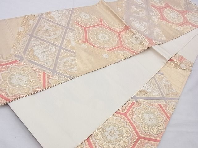 平和屋着物◎六通柄袋帯 唐織 さがび錦 裂取鶴桐華文 金糸 逸品 BAAH4613th