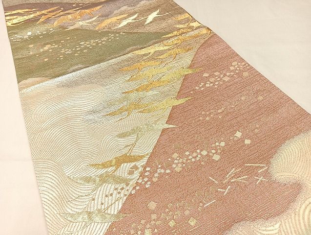 平和屋着物◎六通柄袋帯 千羽鶴 金糸 正絹 逸品 AAAI6173Bnp