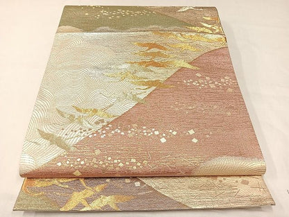 平和屋着物◎六通柄袋帯 千羽鶴 金糸 正絹 逸品 AAAI6173Bnp