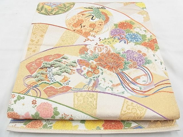 平和屋着物◎六通柄袋帯　唐織　能衣源氏車　金糸　逸品　BAAH1116ns