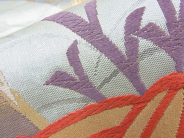平和屋着物◎六通柄袋帯 唐織 笹の葉吹き寄せ文 金銀糸 逸品 BAAH1127ns