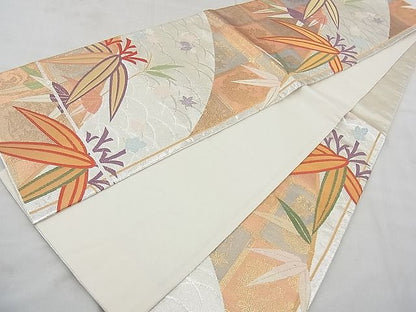 平和屋着物◎六通柄袋帯 唐織 笹の葉吹き寄せ文 金銀糸 逸品 BAAH1127ns