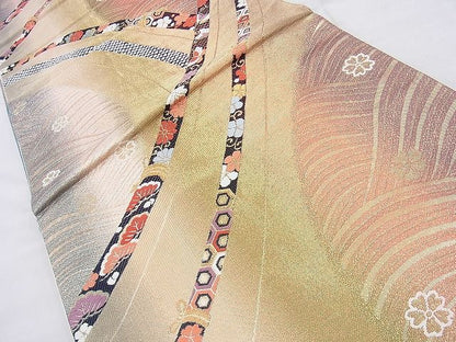 平和屋着物◎六通柄袋帯 唐織 有職花蝶文 金糸 逸品 BAAH1368wk