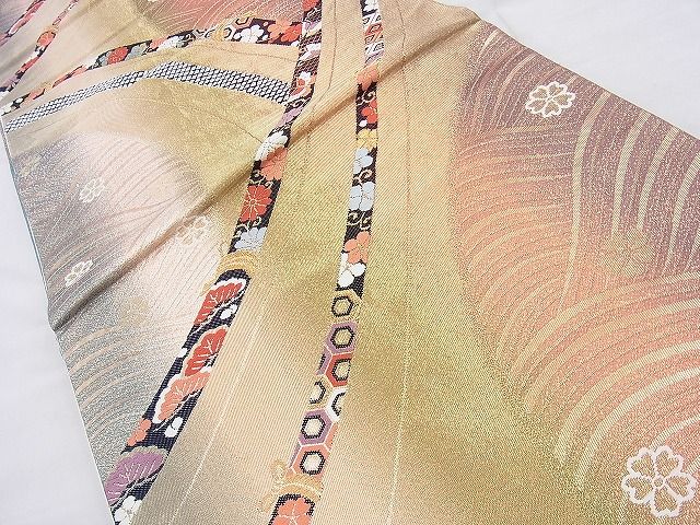 平和屋着物◎六通柄袋帯 唐織 有職花蝶文 金糸 逸品 BAAH1368wk