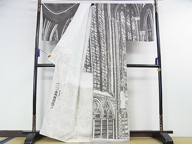 平和屋本店●極上 琉染の創設者 山岡古都　水墨書 かちん漆黒　細密画法　訪問着　世界遺産　フランスサントーシャペル　逸品　DZAA1558kh4