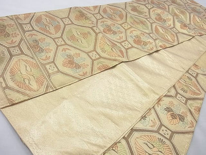 平和屋着物◎佐賀錦 六通柄袋帯 蜀江向かい鶴桐文 金糸 逸品 BAAG6911cm