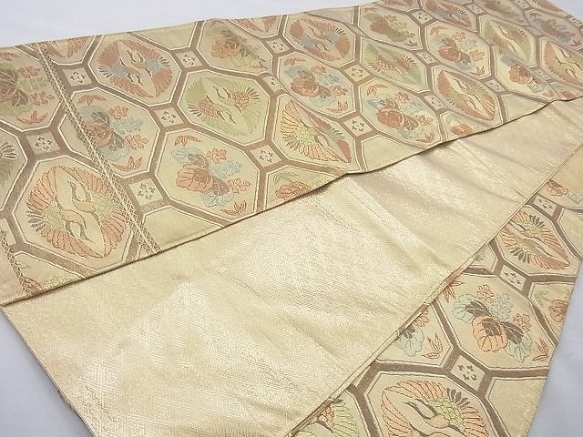 平和屋着物◎佐賀錦 六通柄袋帯 蜀江向かい鶴桐文 金糸 逸品 BAAG6911cm