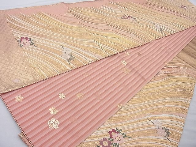 平和屋着物◎西陣 六通柄袋帯 唐織 桜楓流し 金糸 逸品 BAAG6905cm