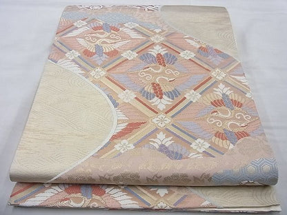 平和屋着物◎六通柄袋帯 唐織 七宝舞文 金糸 逸品 BAAG6904cm