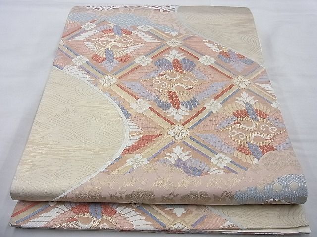 平和屋着物◎六通柄袋帯 唐織 七宝舞文 金糸 逸品 BAAG6904cm