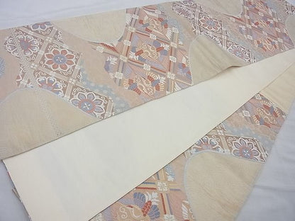 平和屋着物◎六通柄袋帯 唐織 七宝舞文 金糸 逸品 BAAG6904cm