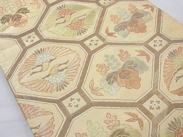 平和屋着物◎佐賀錦 六通柄袋帯 蜀江向かい鶴桐文 金糸 逸品 BAAG6911cm