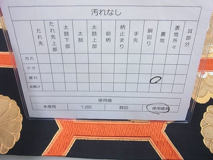 平和屋着物◎六通柄袋帯 唐織 正倉院毘沙門亀甲 黒地 金糸 逸品 BAAG6909cm