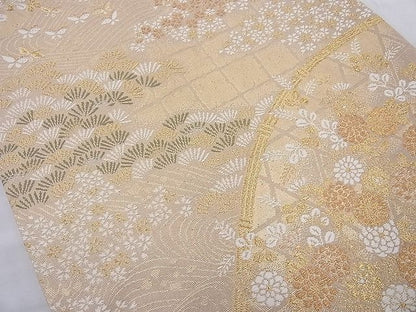 平和屋着物◎六通柄袋帯 唐織 千代 金糸 逸品 BAAG6997cm