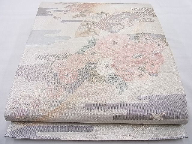 平和屋着物◎佐賀錦 六通柄袋帯 エ霞地紙花文 金銀糸 逸品 BAAG6993cm