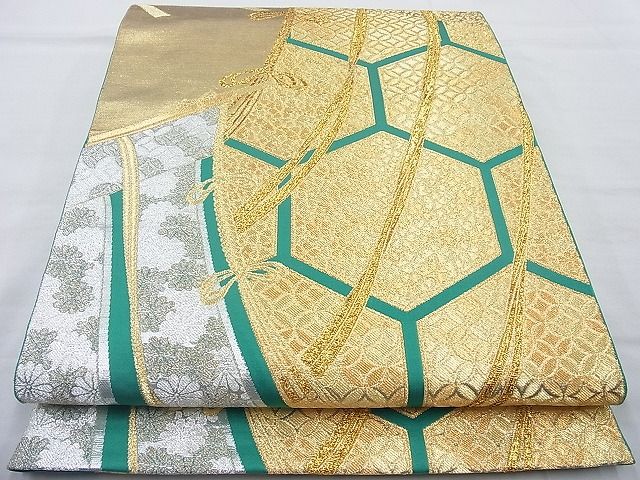 平和屋着物◎六通柄袋帯 几帳有職花文 金銀糸 逸品 BAAG6979cm