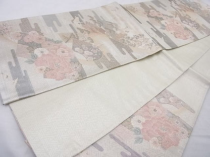 平和屋着物◎佐賀錦 六通柄袋帯 エ霞地紙花文 金銀糸 逸品 BAAG6993cm