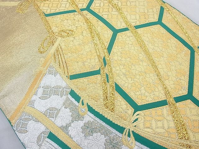 平和屋着物◎六通柄袋帯 几帳有職花文 金銀糸 逸品 BAAG6979cm