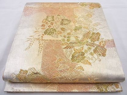 平和屋着物◎佐賀錦　六通柄袋帯　花鳥流水文　金糸　逸品　BAAG6983cm