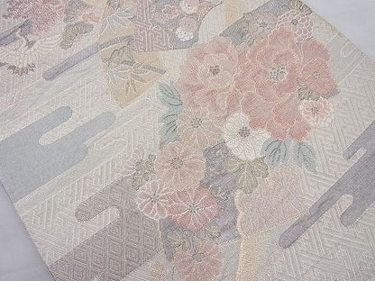 平和屋着物◎佐賀錦 六通柄袋帯 エ霞地紙花文 金銀糸 逸品 BAAG6993cm