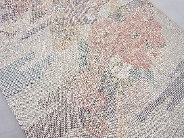 平和屋着物◎佐賀錦 六通柄袋帯 エ霞地紙花文 金銀糸 逸品 BAAG6993cm
