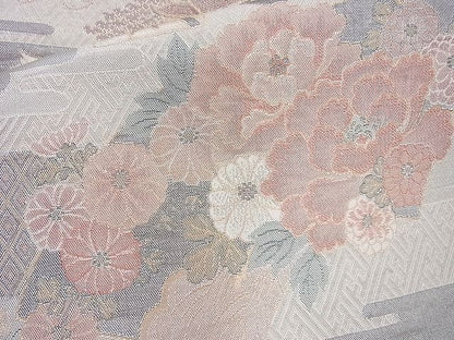 平和屋着物◎佐賀錦 六通柄袋帯 エ霞地紙花文 金銀糸 逸品 BAAG6993cm
