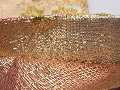 平和屋着物◎佐賀錦　六通柄袋帯　花鳥流水文　金糸　逸品　BAAG6983cm