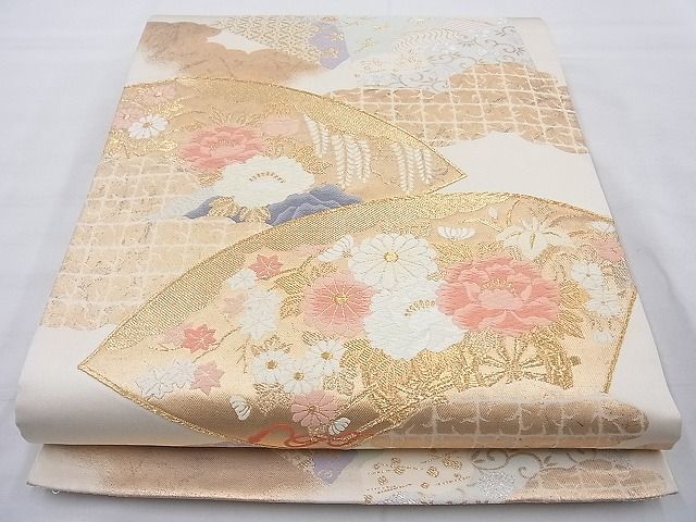 平和屋着物◎六通柄袋帯 唐織 地紙色紙花文 金銀糸 逸品 BAAH2209cm
