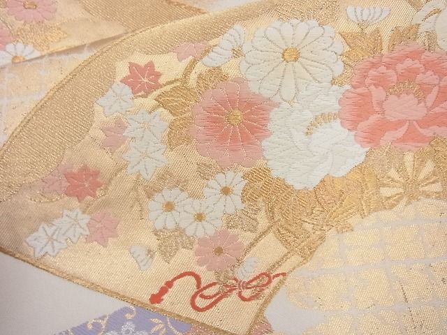 平和屋着物◎六通柄袋帯 唐織 地紙色紙花文 金銀糸 逸品 BAAH2209cm