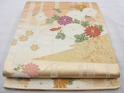 平和屋着物◎六通柄袋帯 唐織 草花文 金糸 逸品 BAAH2224cm