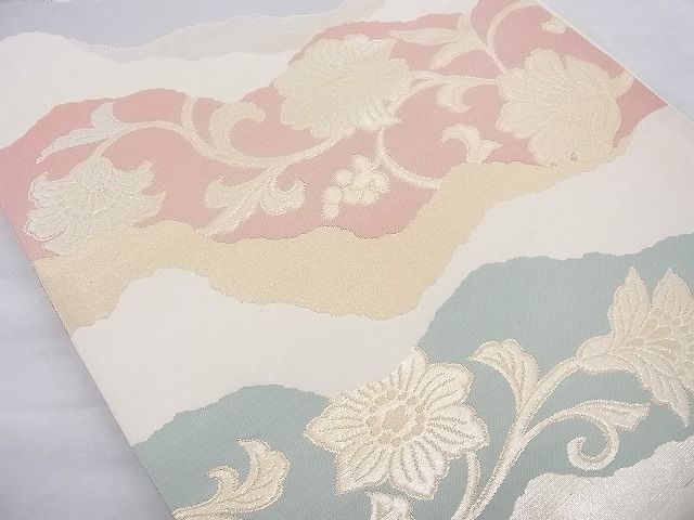 平和屋着物◎六通柄袋帯 更紗花文 金糸 逸品 BAAH2213cm