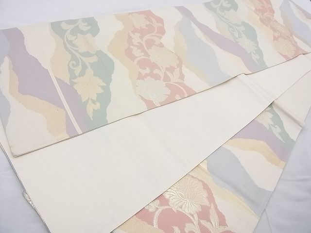 平和屋着物◎六通柄袋帯 更紗花文 金糸 逸品 BAAH2213cm