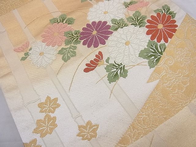平和屋着物◎六通柄袋帯 唐織 草花文 金糸 逸品 BAAH2224cm