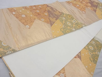 平和屋着物◎六通柄袋帯 切嵌花文 金糸 逸品 BAAH2221cm