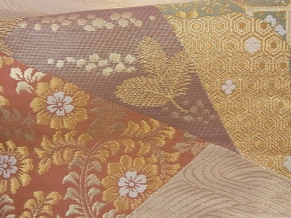 平和屋着物◎六通柄袋帯 切嵌花文 金糸 逸品 BAAH2221cm