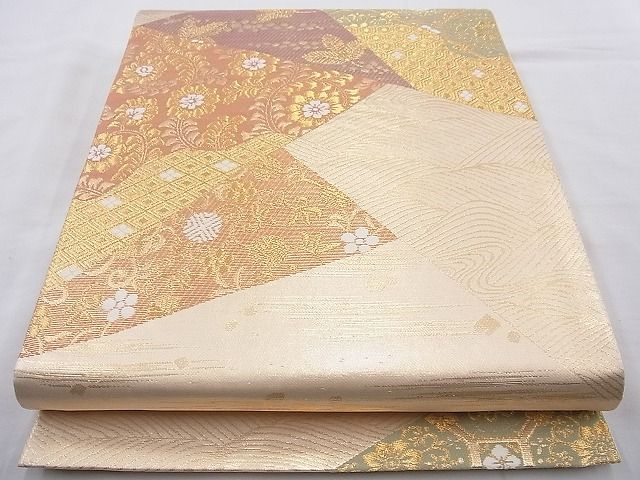 平和屋着物◎六通柄袋帯 切嵌花文 金糸 逸品 BAAH2221cm