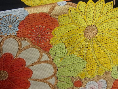 平和屋着物◎六通柄袋帯 唐織 草花文 黒地 金糸 逸品 BAAH2226cm