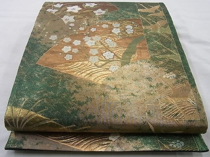 平和屋着物◎六通柄袋帯 飛鶴草花文 金糸 逸品 BAAH2237cm
