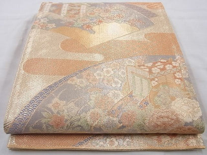 平和屋着物◎宝珠本佐賀錦 六通柄袋帯 地紙重ね花文 金糸 逸品 BAAH2235cm