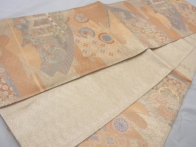 平和屋着物◎宝珠本佐賀錦 六通柄袋帯 地紙重ね花文 金糸 逸品 BAAH2235cm